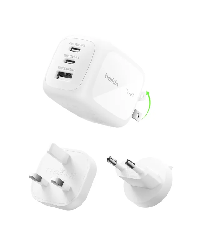 belkin-boostcharge-pro-70w-3-port-gan-ladeger-t-mit-reisestecker-set-uk-usa image 1