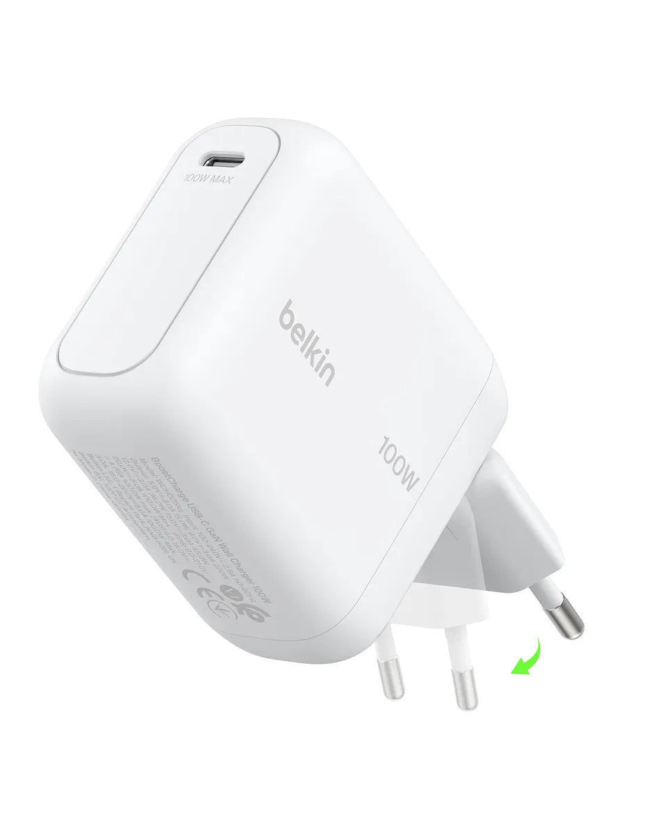belkin-boostcharge-usb-c-gan-ladeger-t-100w-mit-einklappbarem-stecker-wei image 1