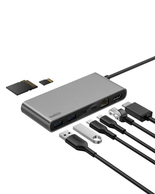 belkin-connect-8-in-1-usb-c-hub-4k-60hz-100w-pd-10gbps-2-5g-ethernet-grau image 1