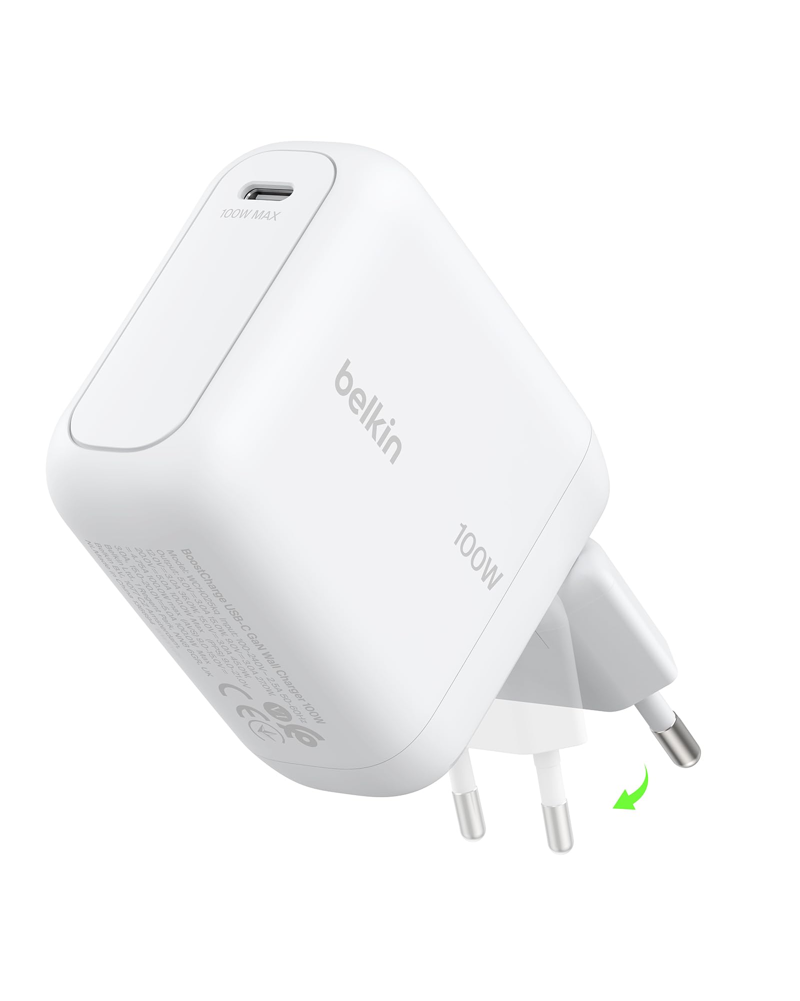 belkin-boostcharge-usb-c-gan-ladeger-t-100w-mit-einklappbarem-stecker-wei image 1