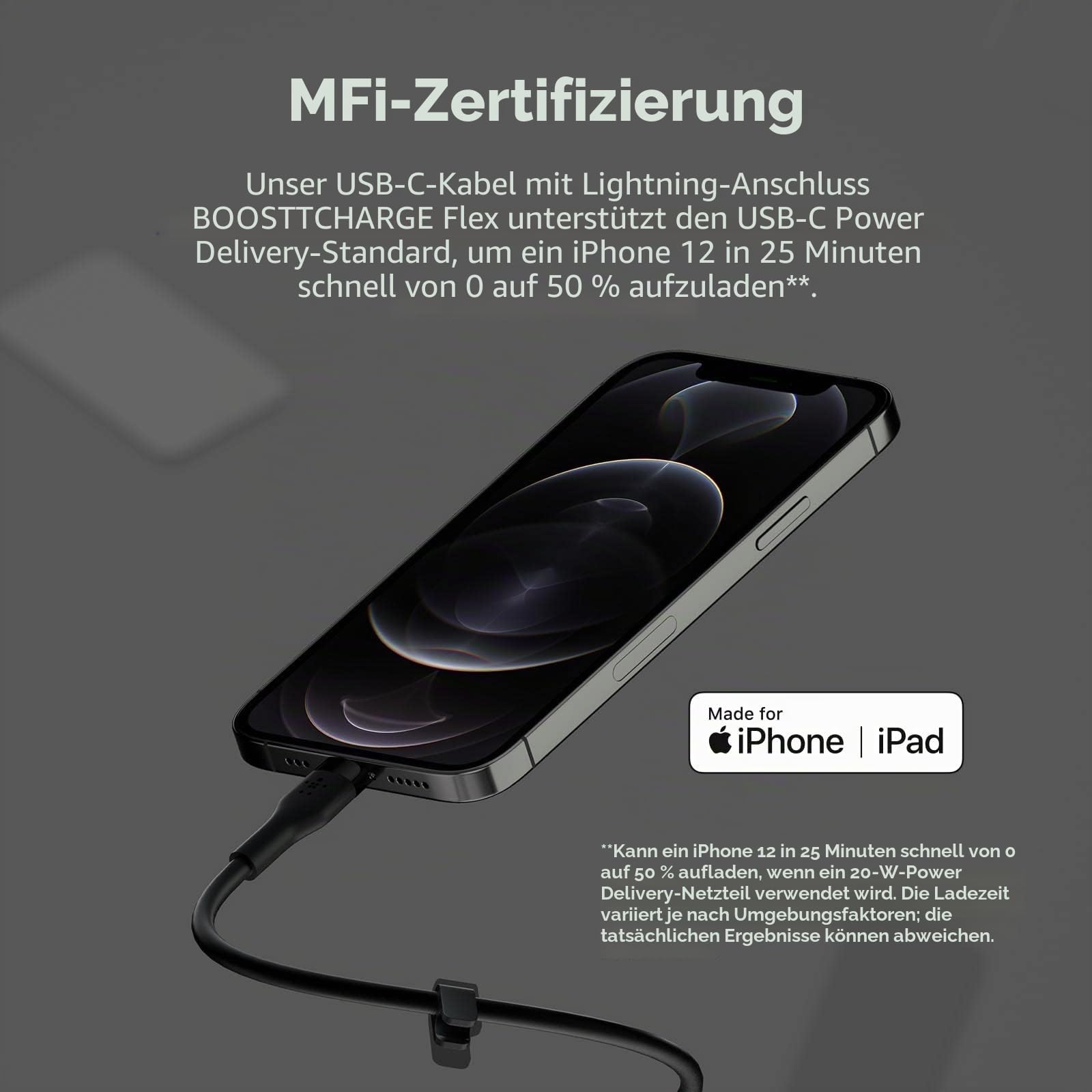 belkin-boostcharge-flex-silikon-usb-c-lightning-kabel-3-m-mfi-zertifiziert-20-w- image 2