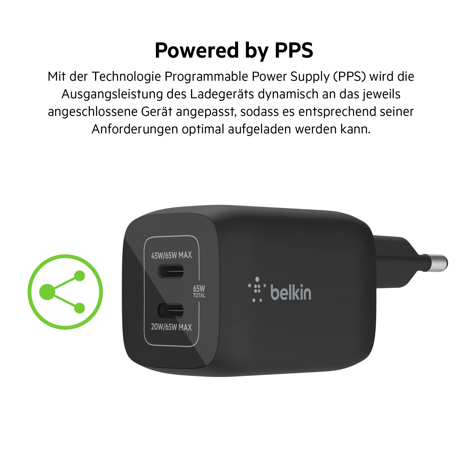 belkin-65-w-usb-c-ladeger-t-mit-2-ports-gan-technologie-power-delivery-3-0-schwa image 6