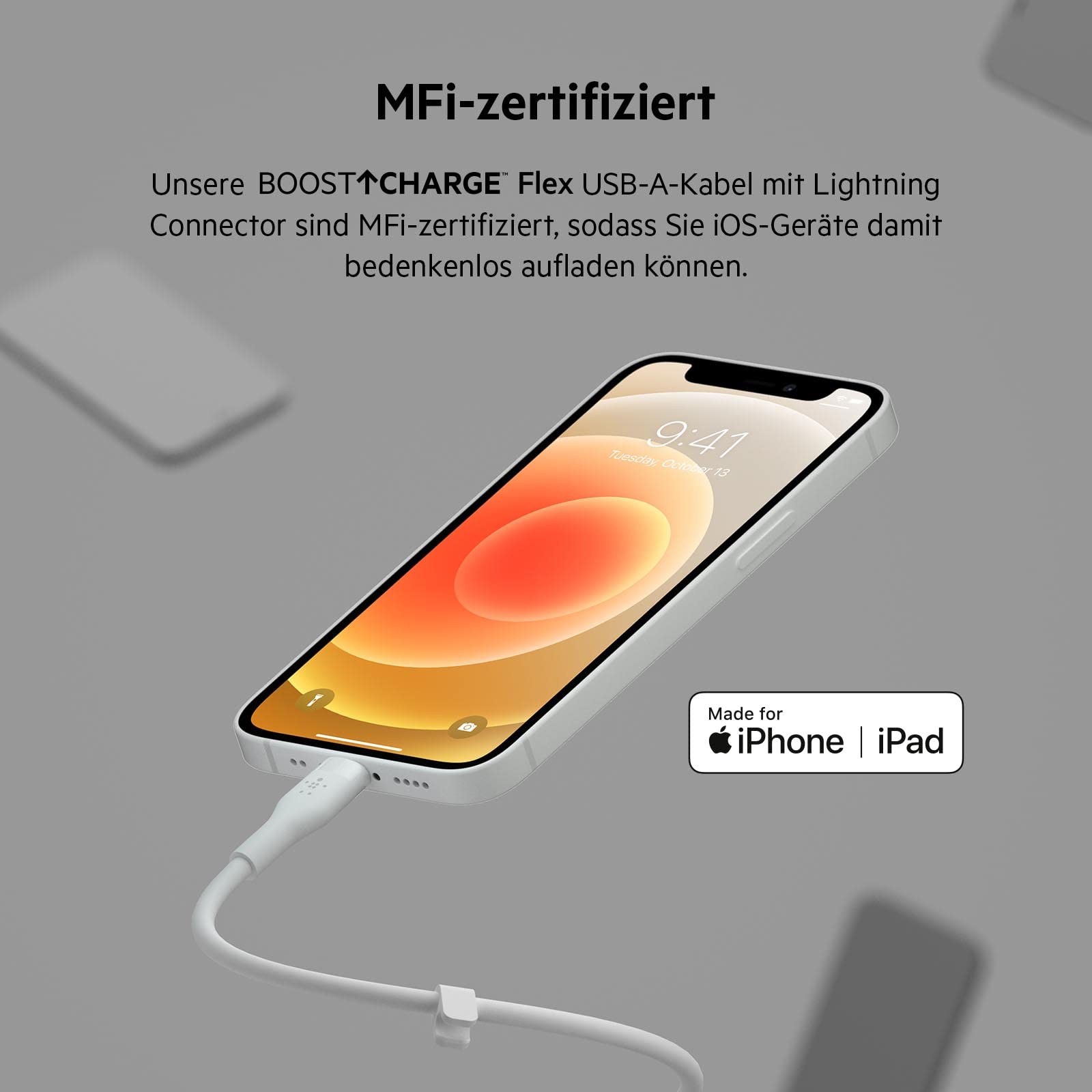 belkin-boostcharge-flex-silikon-usb-a-lightning-kabel-3-m-wei-mfi-zertifiziert image 2