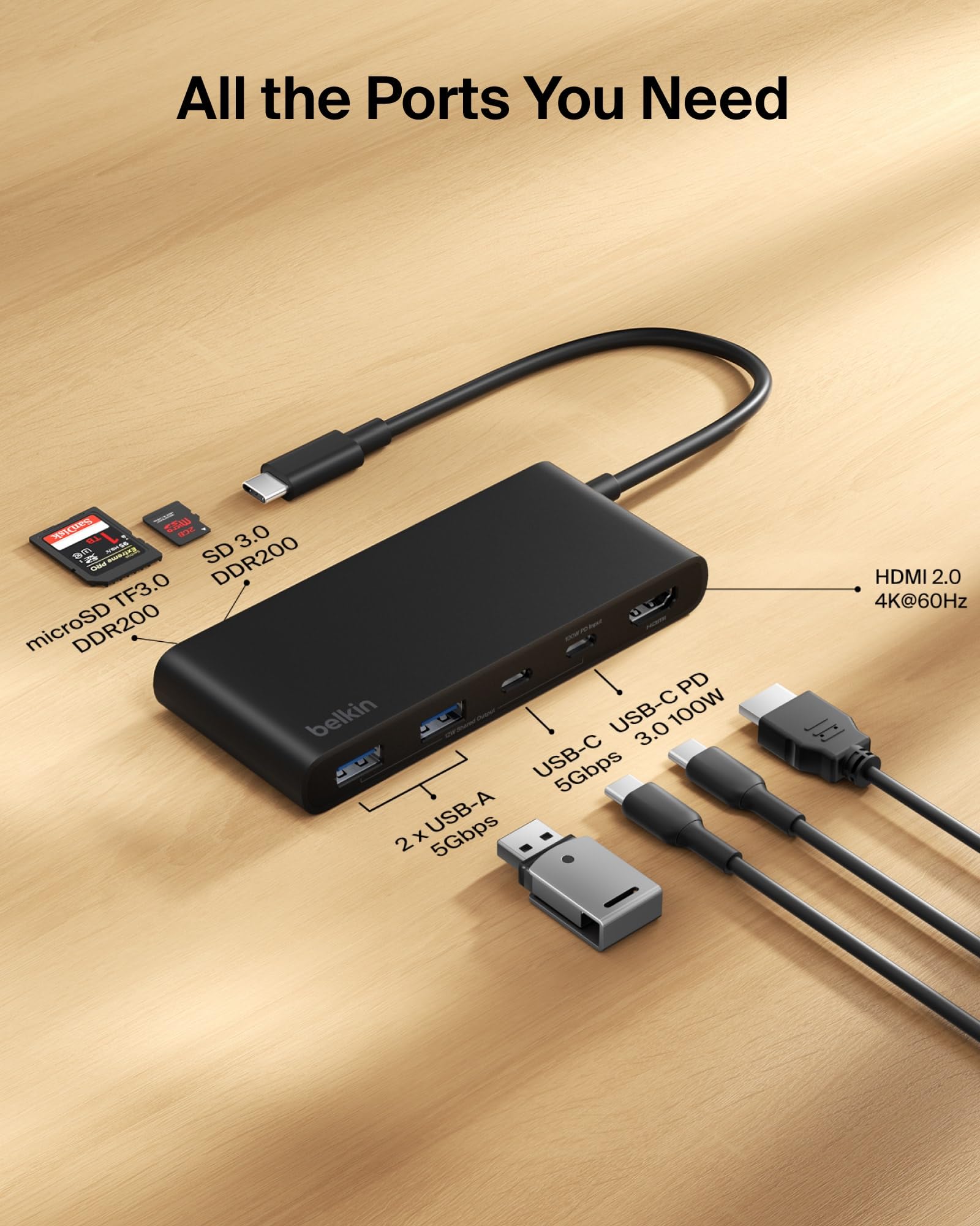 belkin-7-port-usb-c-hub-mit-4k-hdmi-60-hz-100-w-power-delivery-sd-microsd-karten image 3