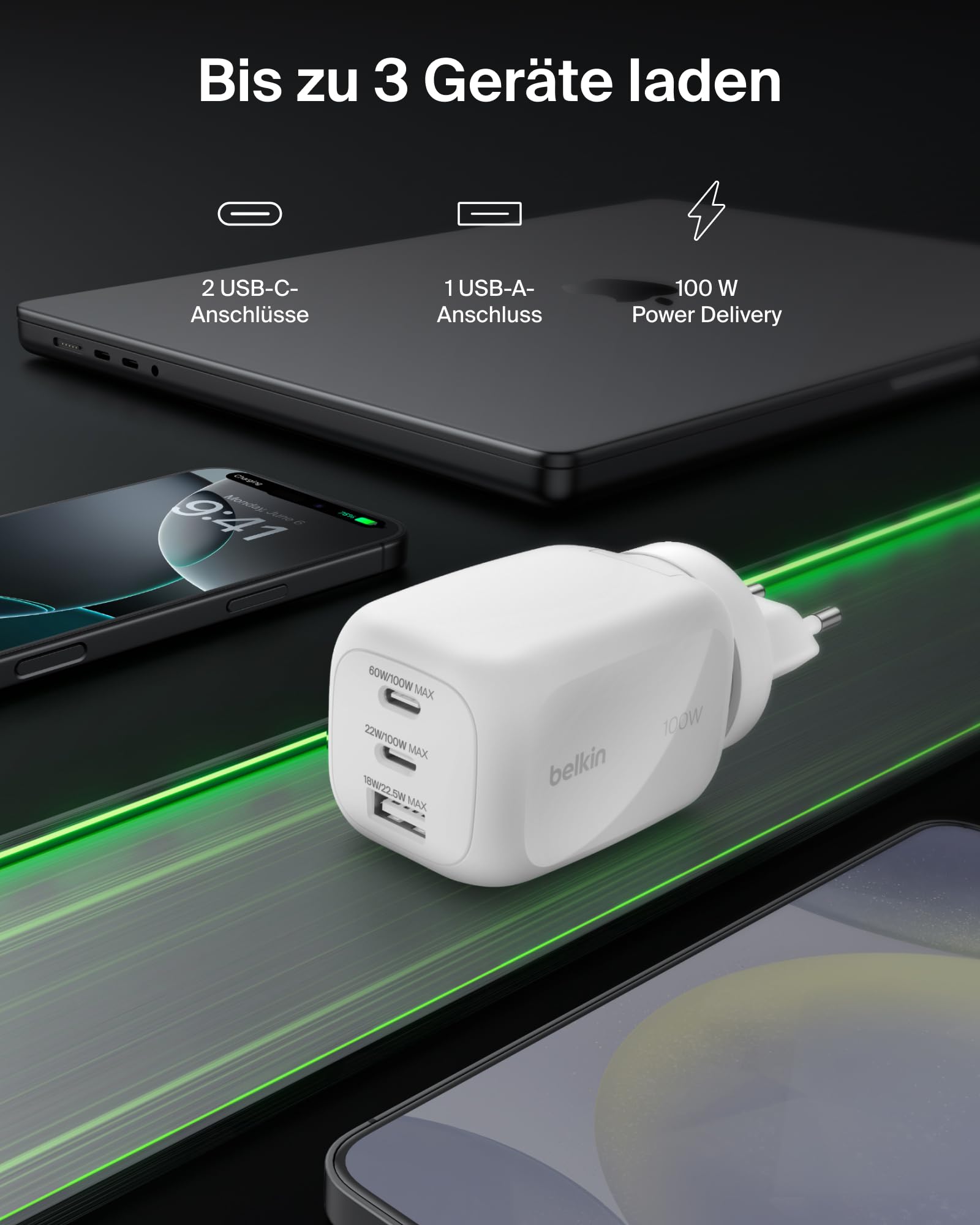 belkin-100w-gan-usb-c-ladeger-t-mit-3-ports-2x-usb-c-1x-usb-a-inkl-reisesteckern image 2