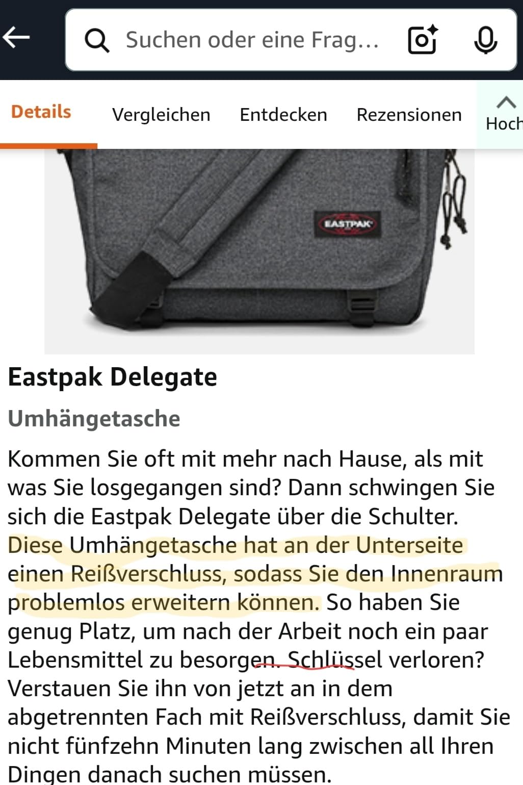 Gute Tasche, aber etwas groß